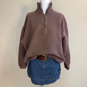 Aerie Brown Good Vibes Corded Oversized Quarter Zip Sweatshirt Sz S